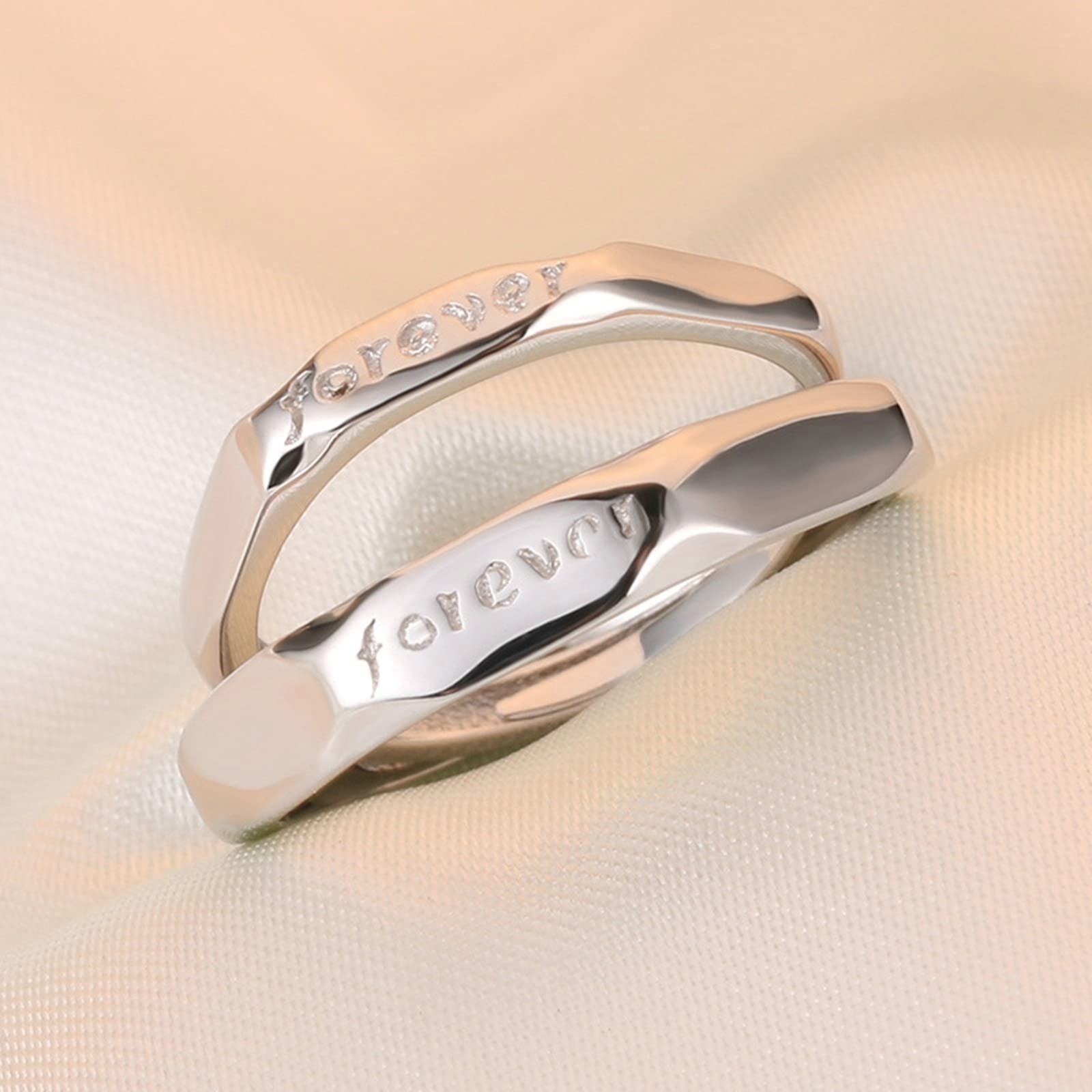 Anillos de promesa para parejas adolescentes, anillos de plata de ley modernos con plata grabada para siempre, anillo ajustable para regalo, Adjustable, Sin piedras preciosas