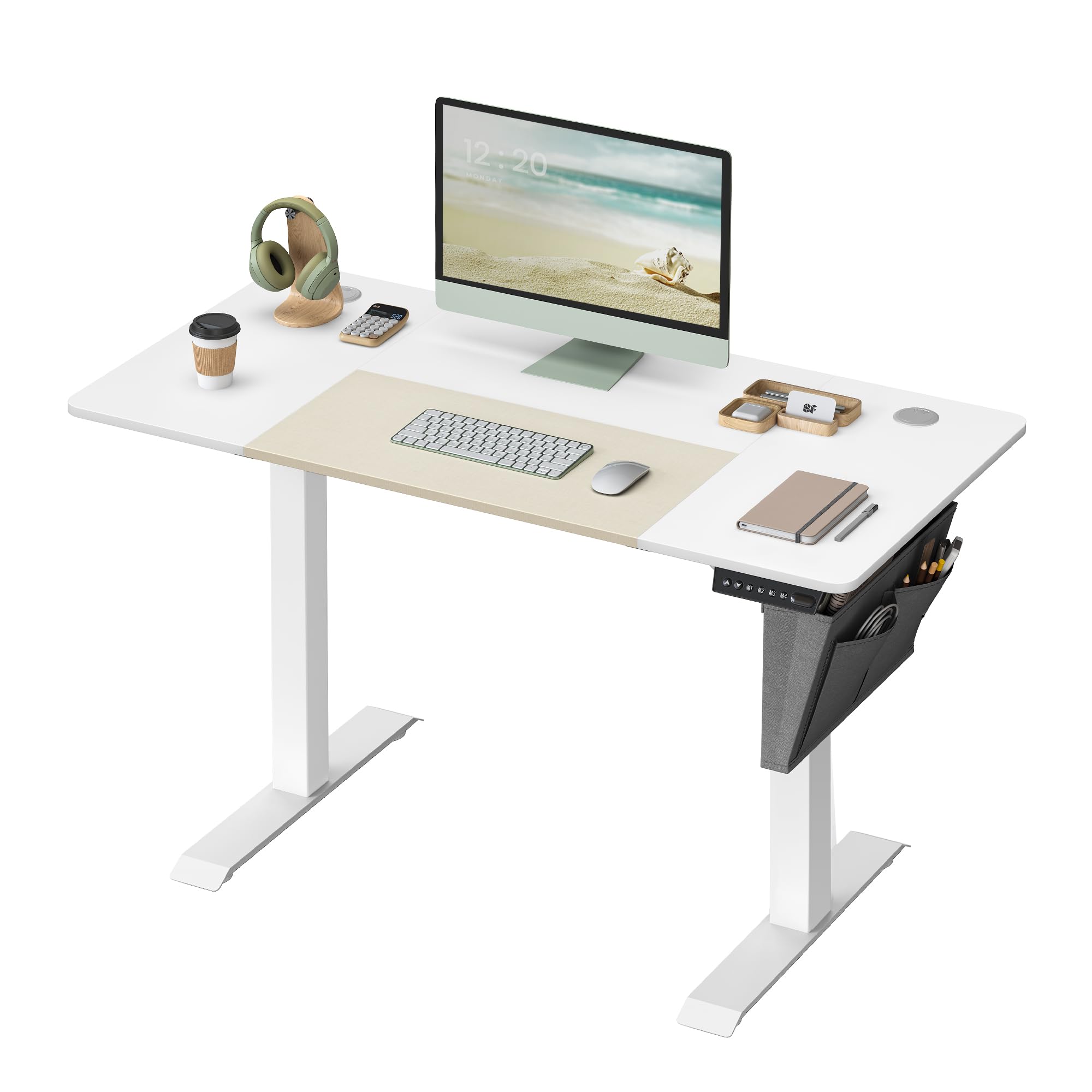 SONGMICS Höhenverstellbarer Schreibtisch elektrisch, 120 x 60 cm, stufenlos verstellbar, Memory-Funktion mit 4 Höhen, wolkenweiß-beige LSD015W01