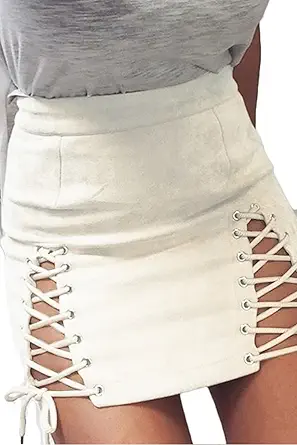 Meyeeka Womens Sexy High Waist Lace Up Bodycon Faux Suede Split Tight Mini Skirt