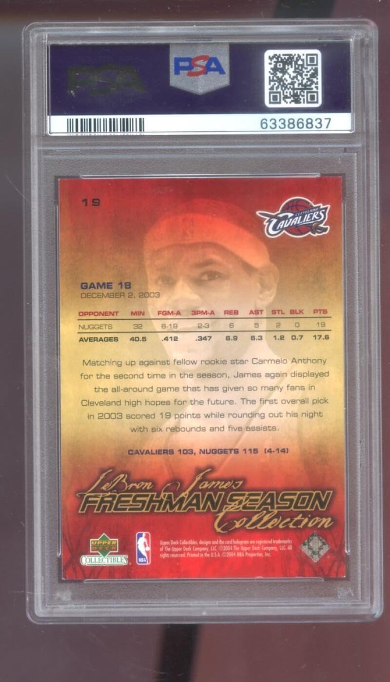 2003-04 UD Upper Deck #19 Lebron James Freshman Season ROOKIE PSA 6 Graded Card - Basketball Slabbed Rookie Cards