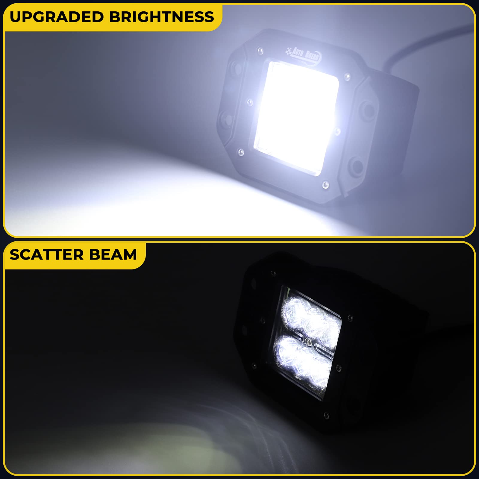 Auto Buero Flush Mount LED Pods With Amber Daytime Running Light, 2Pcs 5 Inch 20W Spot LED Work Bars, Reverse Fog Compatible With Off Road Golf Cart Trucks Tractor Boat