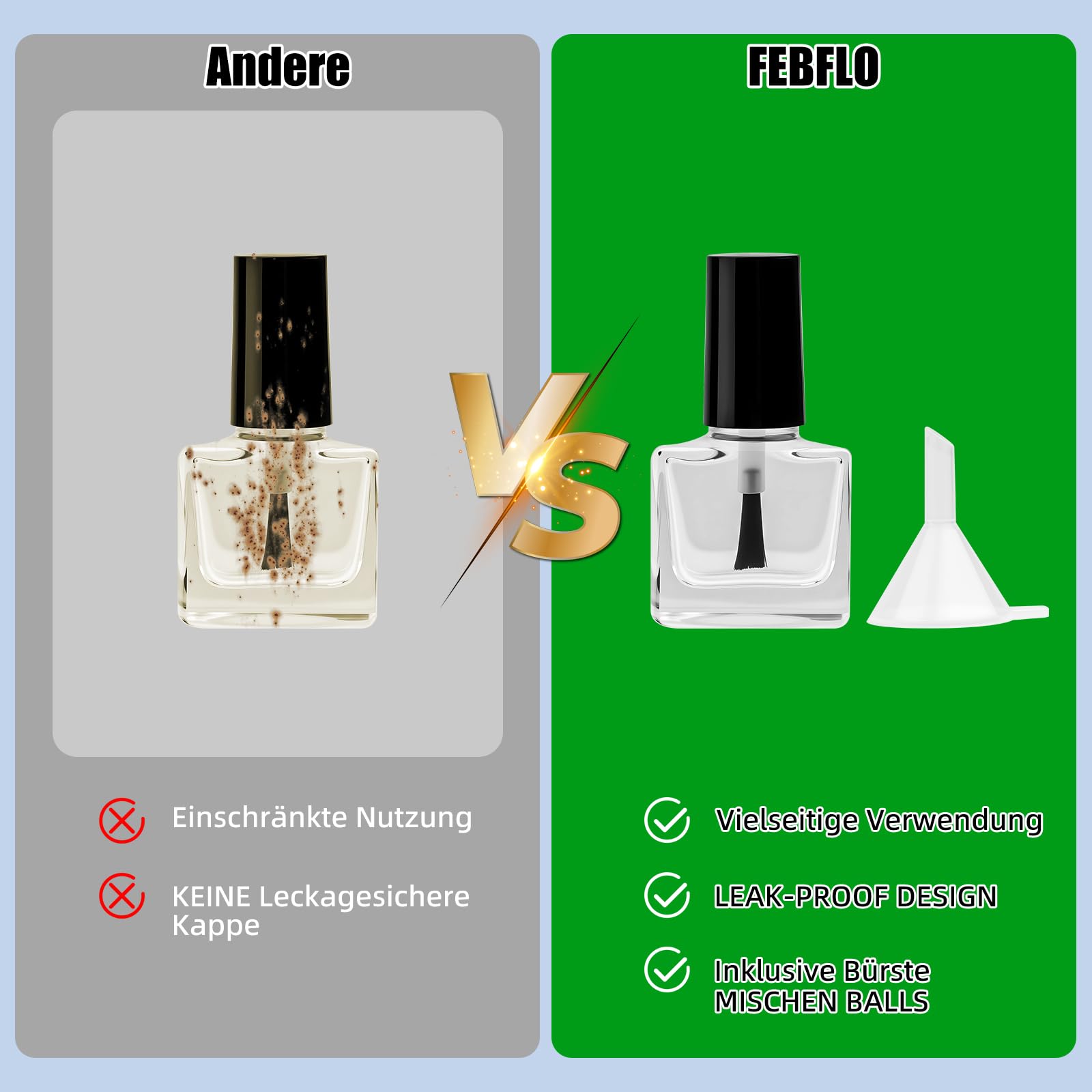 3 flacons vides de vernis à ongles de 5 ml avec pinceau/entonnoir, flacons vides en verre (avec boules de mélange) ou contenants pour la conservation du vernis liquide