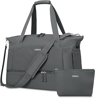 ETRONIK Gym Bag for Women, Travel Bag with Shoes Compartment, Weekender Bag with USB Charging Port, Dark Grey, Medium, Gym Bag With Usb Charging Port
