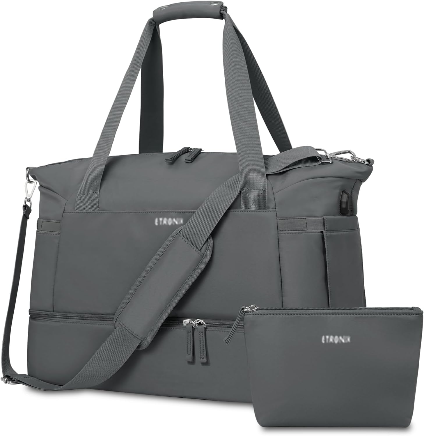 ETRONIK Gym Bag for Women, Personal Item Travel Bag with Shoes Compartment, Weekender Overnight Duffel Bag with Wet Pocket & USB Charging Port, Carry On Bag for Women, Travel, Gym, Weekend