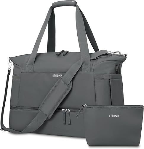 ETRONIK Bolsa de gimnasio para mujer, bolsa de viaje para artículos personales con compartimento para zapatos, bolsa de lona para el fin de semana