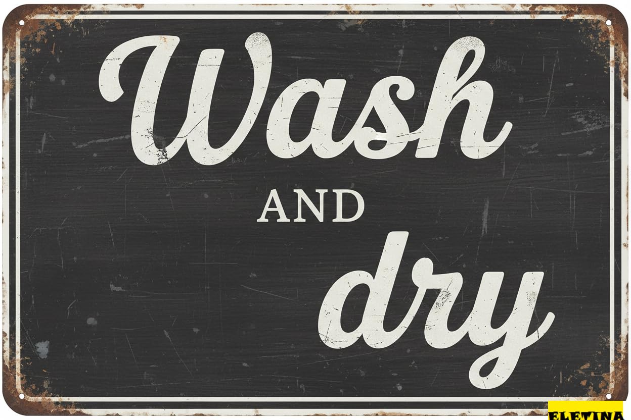 Vintage Metal Tin Sign for Man Cave Wash Dry Fold Repeat Laundry Room En Wall Decor Decoration Gifts Family Wall Art Farmhouse Vintage Rustic Decor 8x12 Inch