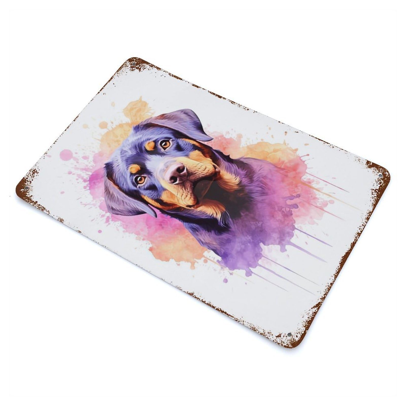 Watercolor Rottweiler Art Rusty Metal Tin Sign 11.8"x7.9", for Basement, Hobby Room And Garage Decor, Retro Wall Decor