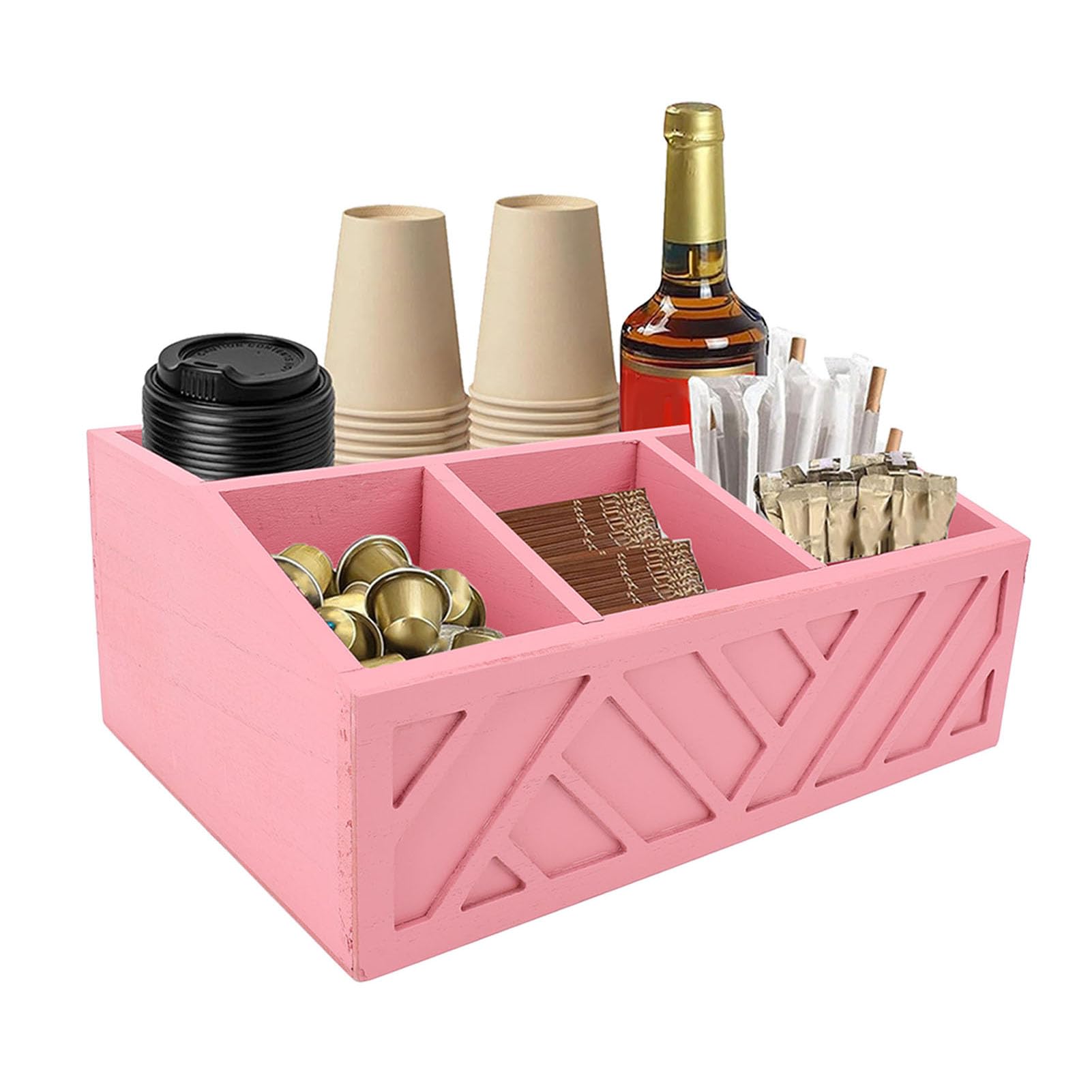 Cocoarm Teebeutel-Organizer aus Holz, Teebeutelhalter mit Geteilter Aufbewahrungsbox für Teebeutel, Kaffeekapseln und Pappbecher, Glatte Oberfläche für die Theke Im Heimbüro (PINK)