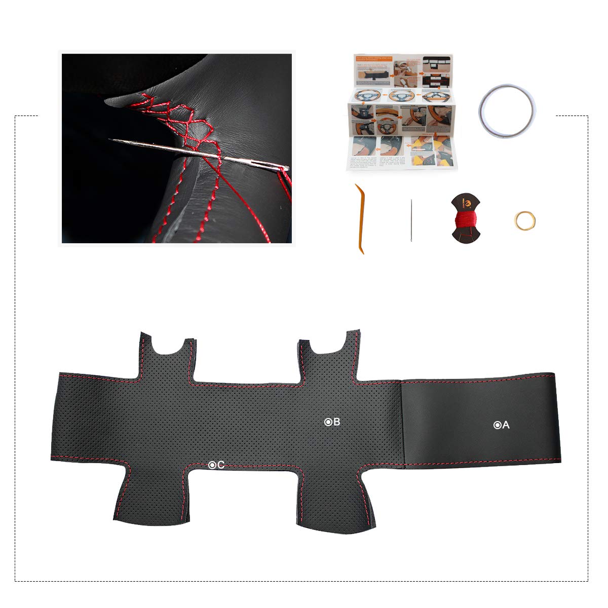 MEWANT Funda de piel de microfibra para volante de coche Mercedes Benz Clase C W202 1994-2020 / CL-Class C140 1998-1999 / Clase E W210 1996-1999 / Clase E W124 1994-1995 / Clase S W140 1993-1999 | Mercedes Benz Clase C W202 94-20 Clase CL-Class C140 98-99