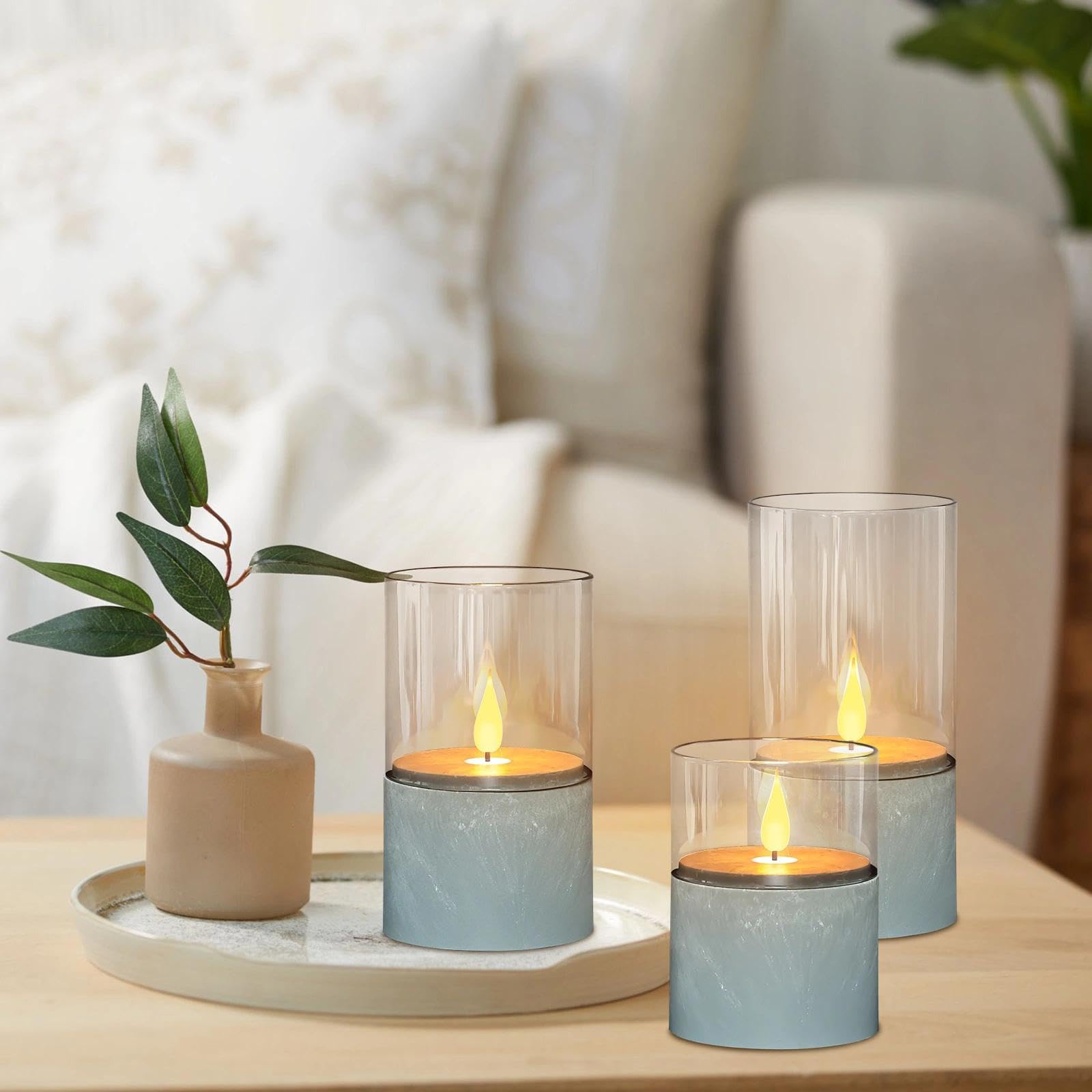 3 candele a LED, con fiamma tremolante, con funzione timer, 10/12,5/15 cm, senza fiamma con telecomando, per feste