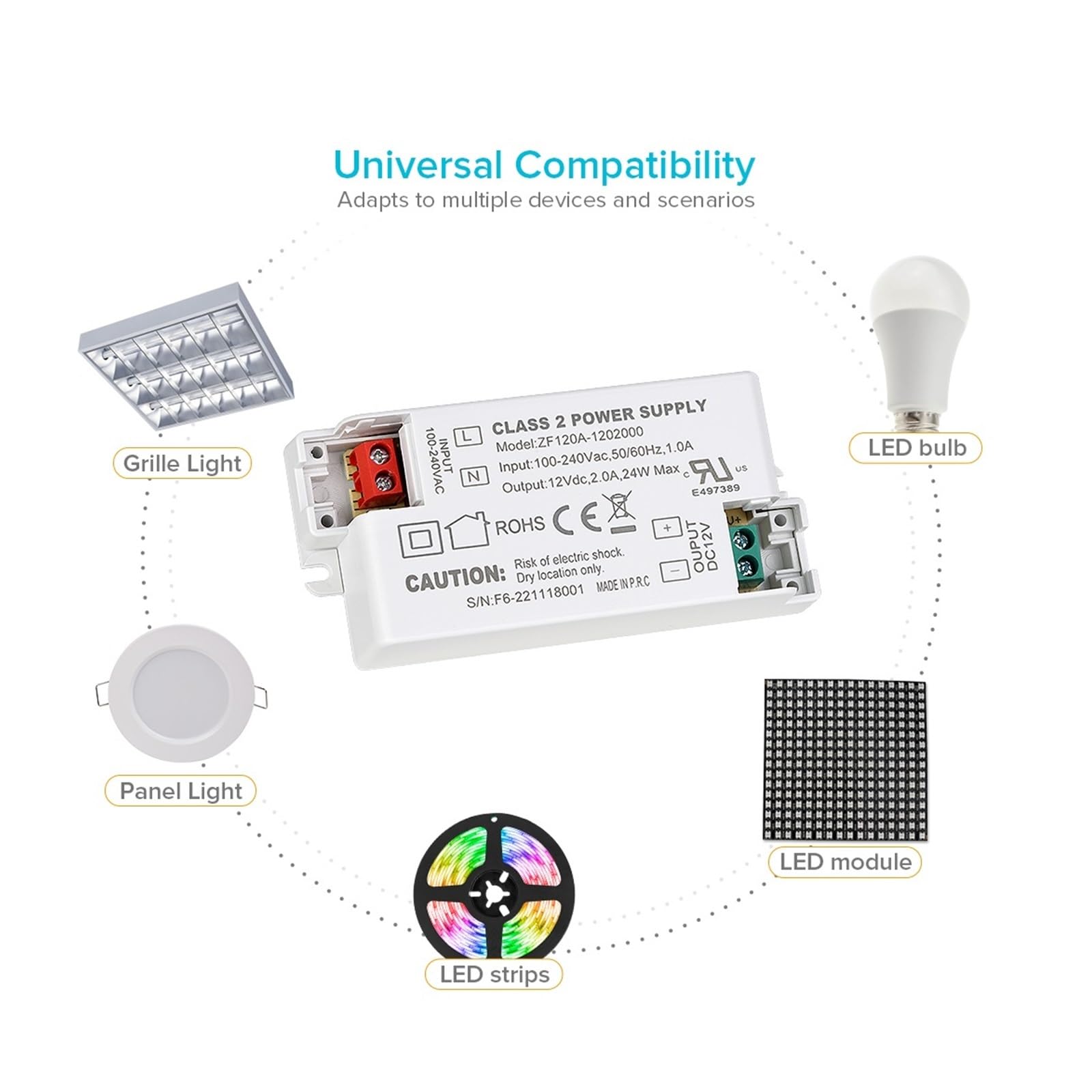 Ściemnialny sterownik LED Zasilacz transformatora, 100/240 AC do 12V DC Do taśm LED Projekty LED o stałym napięciu(12V 4A 48W)