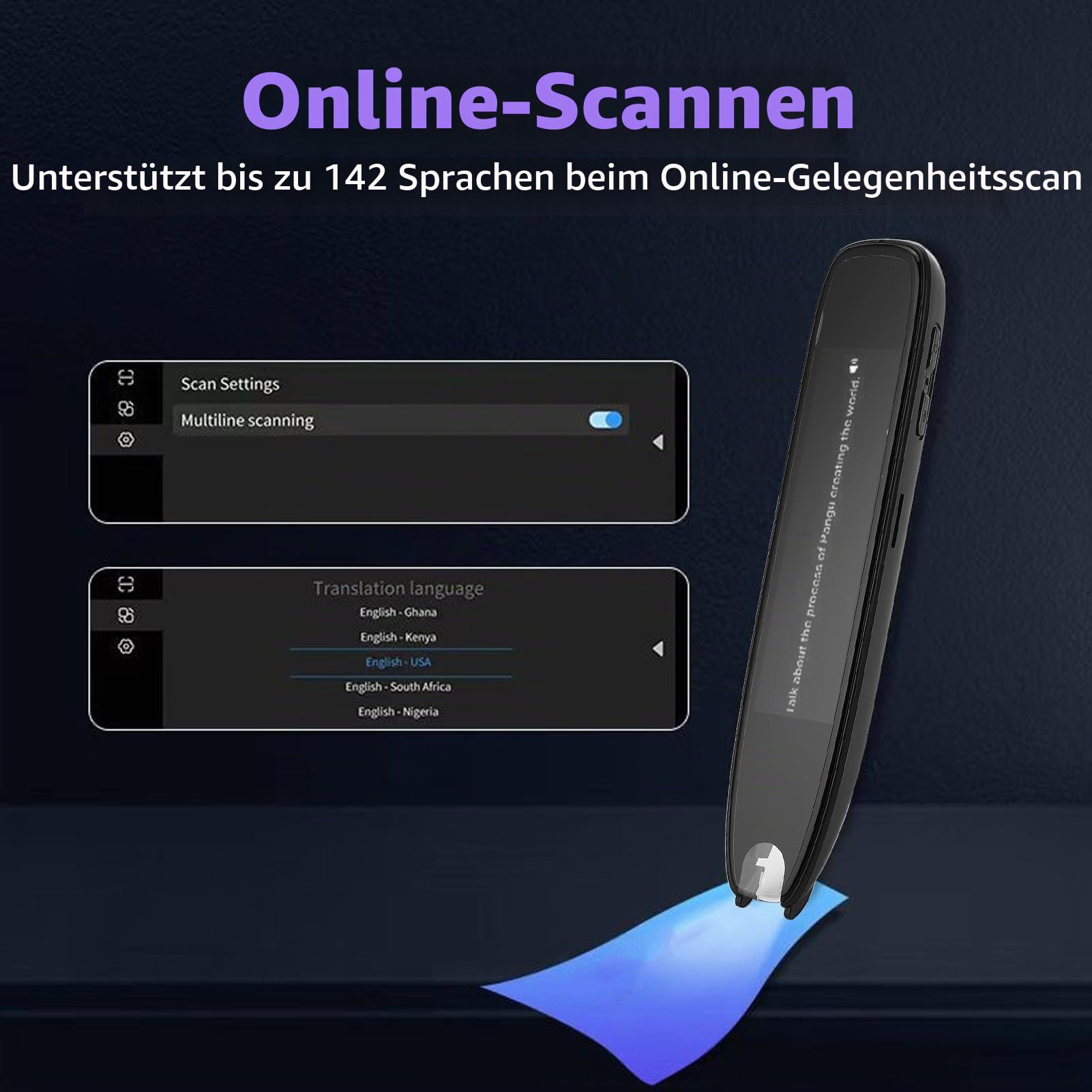 Übersetzerstift, 142 Sprachen Smart Voice Pen Scanner, LCD Touchscreen Text zu Sprache Gerät für Legasthenie, Digitaler Textmarker Stiftleser, Prüfungslesestift für Studenten