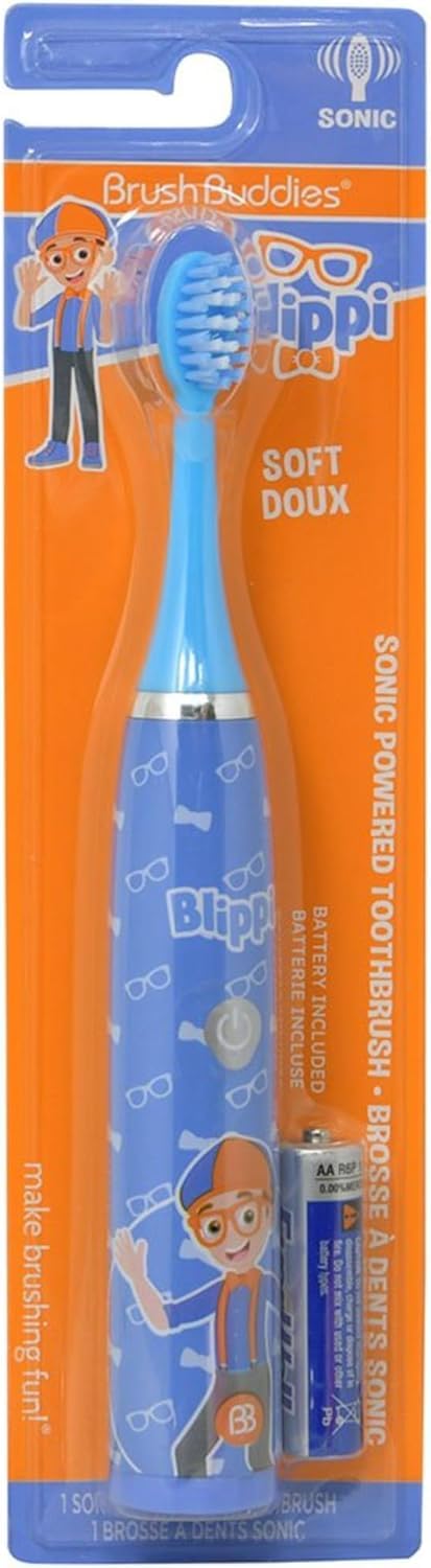 Blippi Electric Toothbrush for Kids, Battery Powered Sonic Toothbrush, Soft Bristles, Children’s Toothbrush for Boys & Girls, Toddler Oral Care, Blippi Character Design