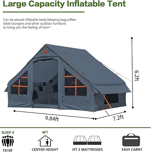 Miniatura 6 de Tienda de campaña inflable, 2468 personas Glamping tiendas inflables para camping, actualización 2025, puerta con cremallera, fácil instalación,