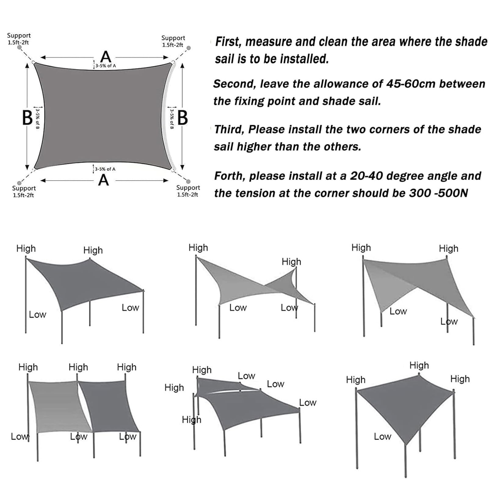 Wasserdichtes Outdoor-Sonnensegel, 2 x 2 m, UV-Block-Sonnenschutz für Terrasse, Hinterhof und Deck, langlebig, rechteckig, für Outdoor-Freizeitaktivitäten