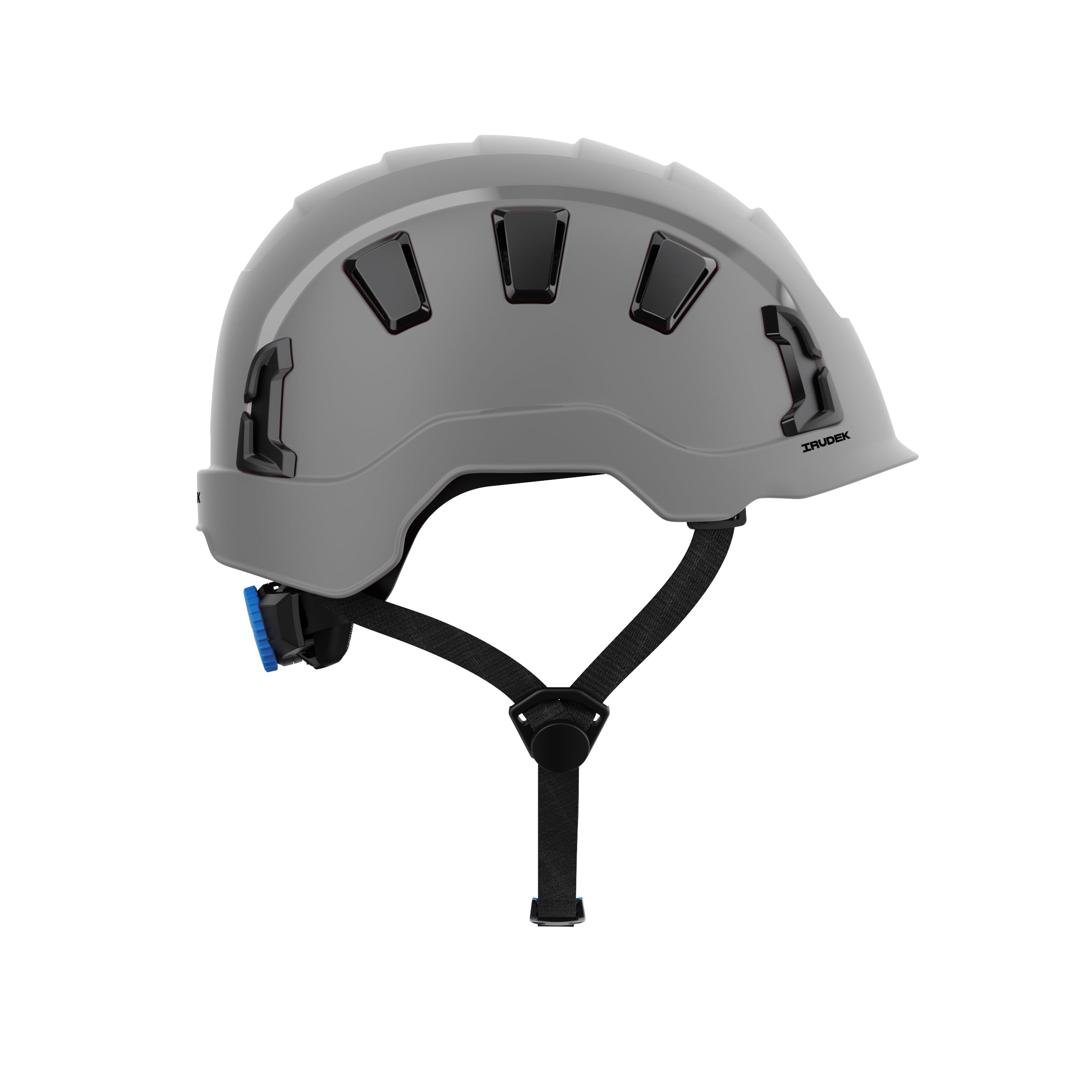 Irudek OREKA II Vent Gris – Casco ventilado para Trabajos en Altura, ABS Ultraligero, barboquejo Ajustable, Ranuras universales 30 mm, Chip NFC Integrado, Certificado EN 397 y EN 12492