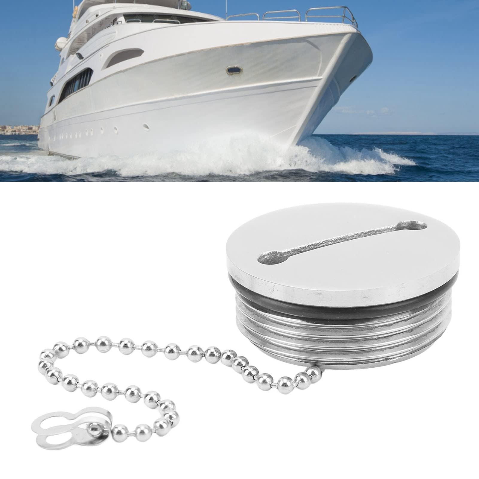 Tappo del Serbatoio del Carburante Per Barche, Tappo di Riempimento del Ponte in Acciaio Inossidabile Marino Tappo del Serbatoio Per Barche Lucidato con Catena Per Roulotte Per Yacht Per Barche(38mm)