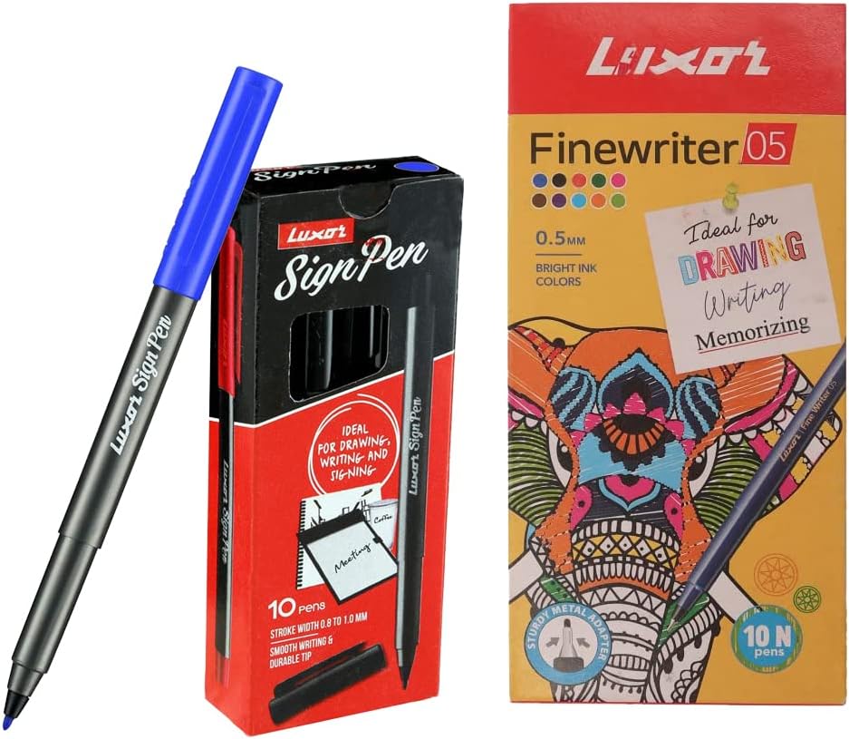 Luxor Fine Writer Black Color (pack Of 10 Pen) Sign Pen (New) Blue (10 ...
