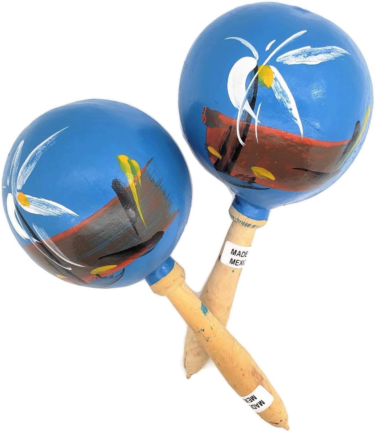 8" Hand Made Genuine Mexican Real Wooden Maracas (5 Pairs (5 Colors) 10 Maracas) Hand Painted. Wood. Noisemaker. Latin Dance Party Fiesta Musical Instrument.