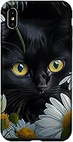 Vista 11 de iPhone 16 Black Cat with Daisies – Enchanting Floral Design Case