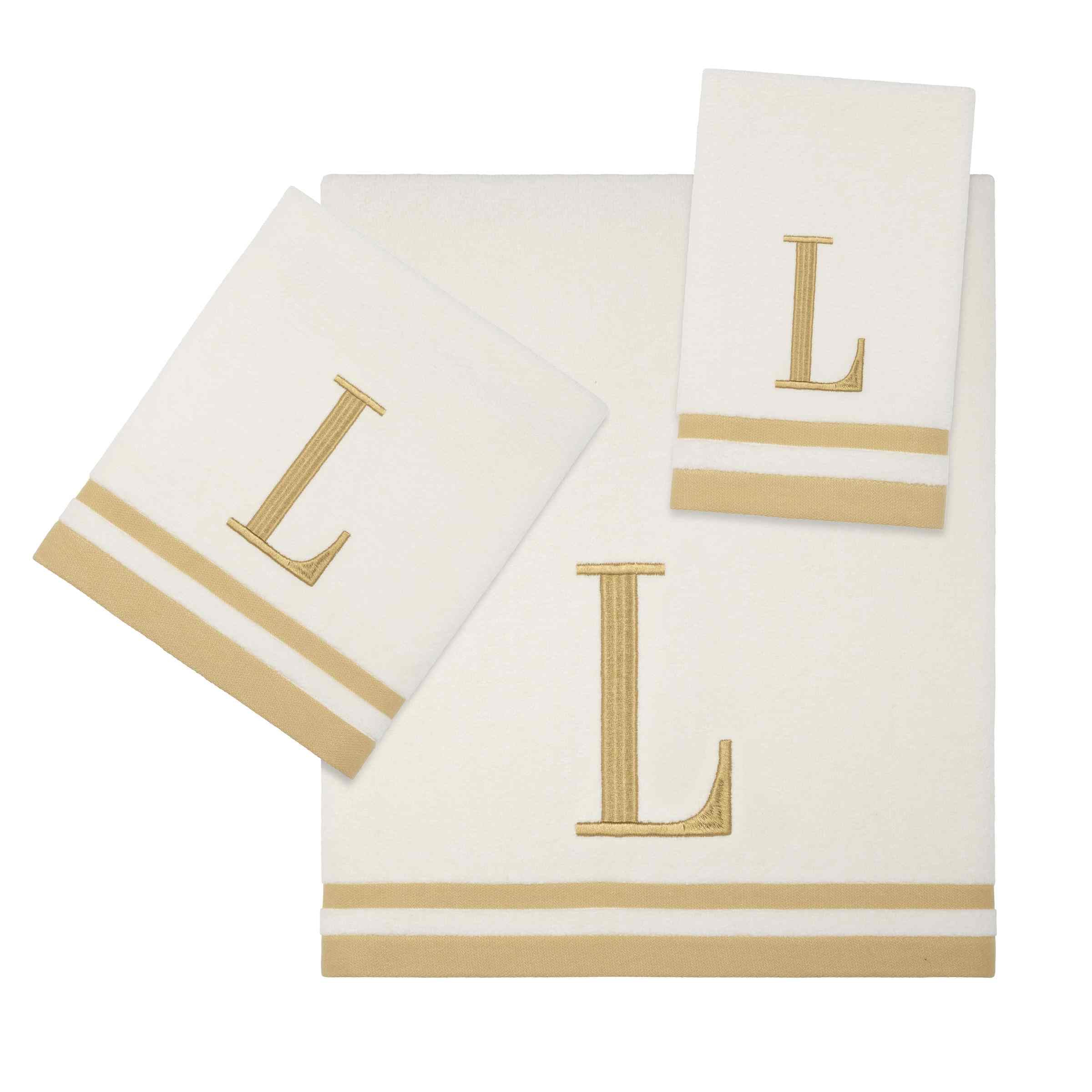 Avanti Linens - Towel Set, Soft & Absorbent Cotton, Embroidered Bathroom Decor, Set of 3 (Monogram Collection, Initial L)