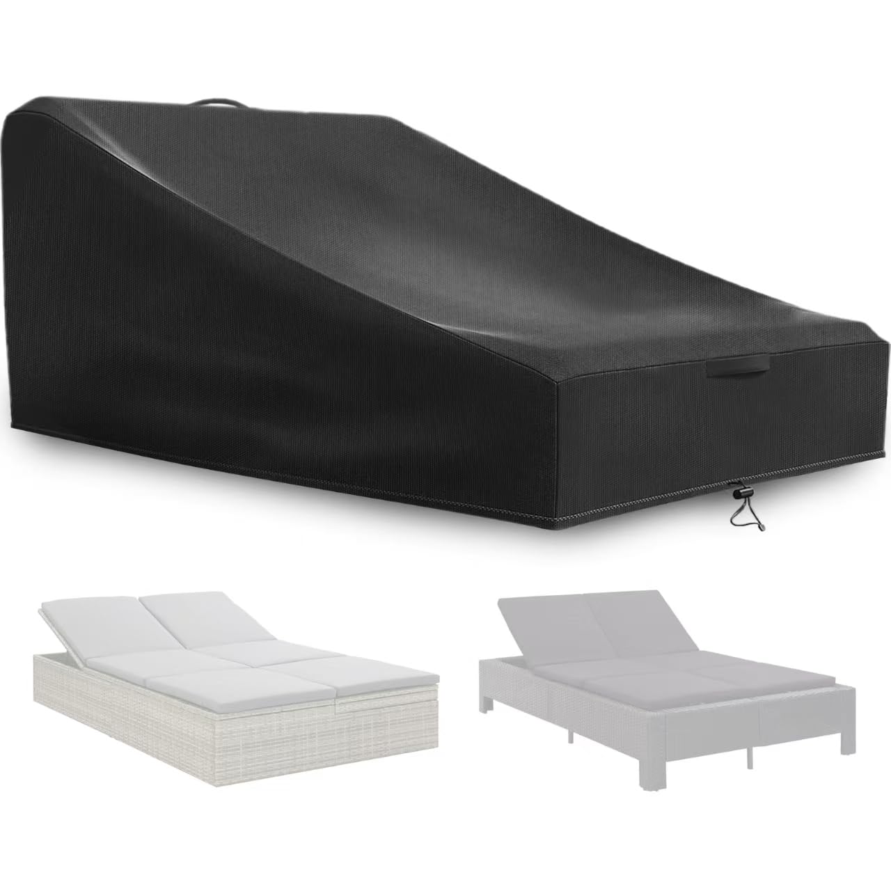 Funda para Tumbona 2 Personas Impermeable, Doble Tumbona Al Aire Libre con Asa y Cordon, Resistente al Viento, 420D (210 * 160 * 40/90cm, Negro)