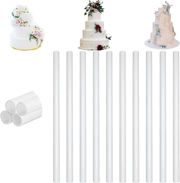 10 Pcs Cake Dowels, White Plastic Cake Support Rods, 9.5 Inch Plastic Cake Dowels for Cakes