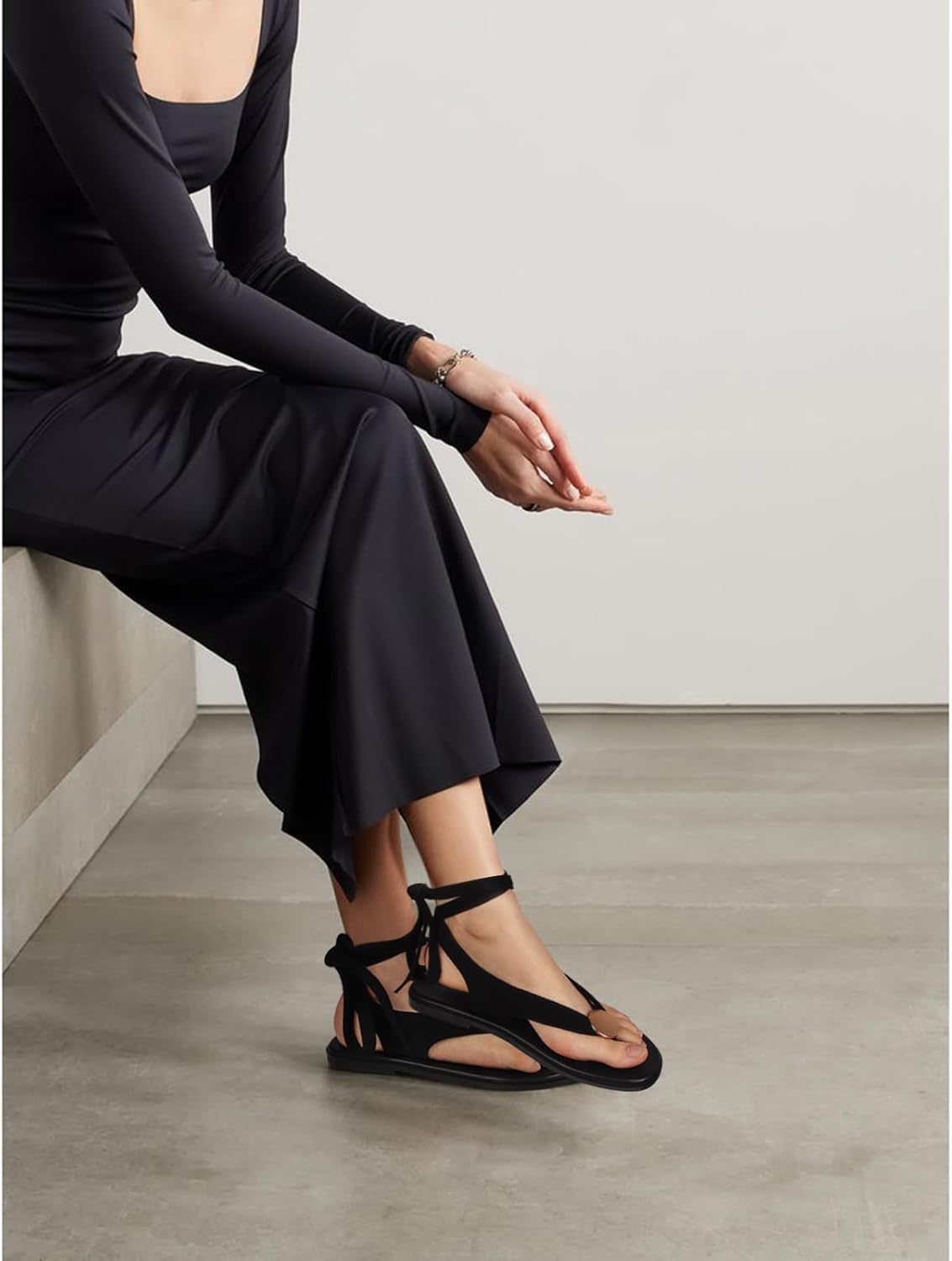 Flat Sandals for Women Strappy Sandals Comfortable Dressy Beach Flip Flop Slides Thong Sandals for Women with Metal Circular - Image 2