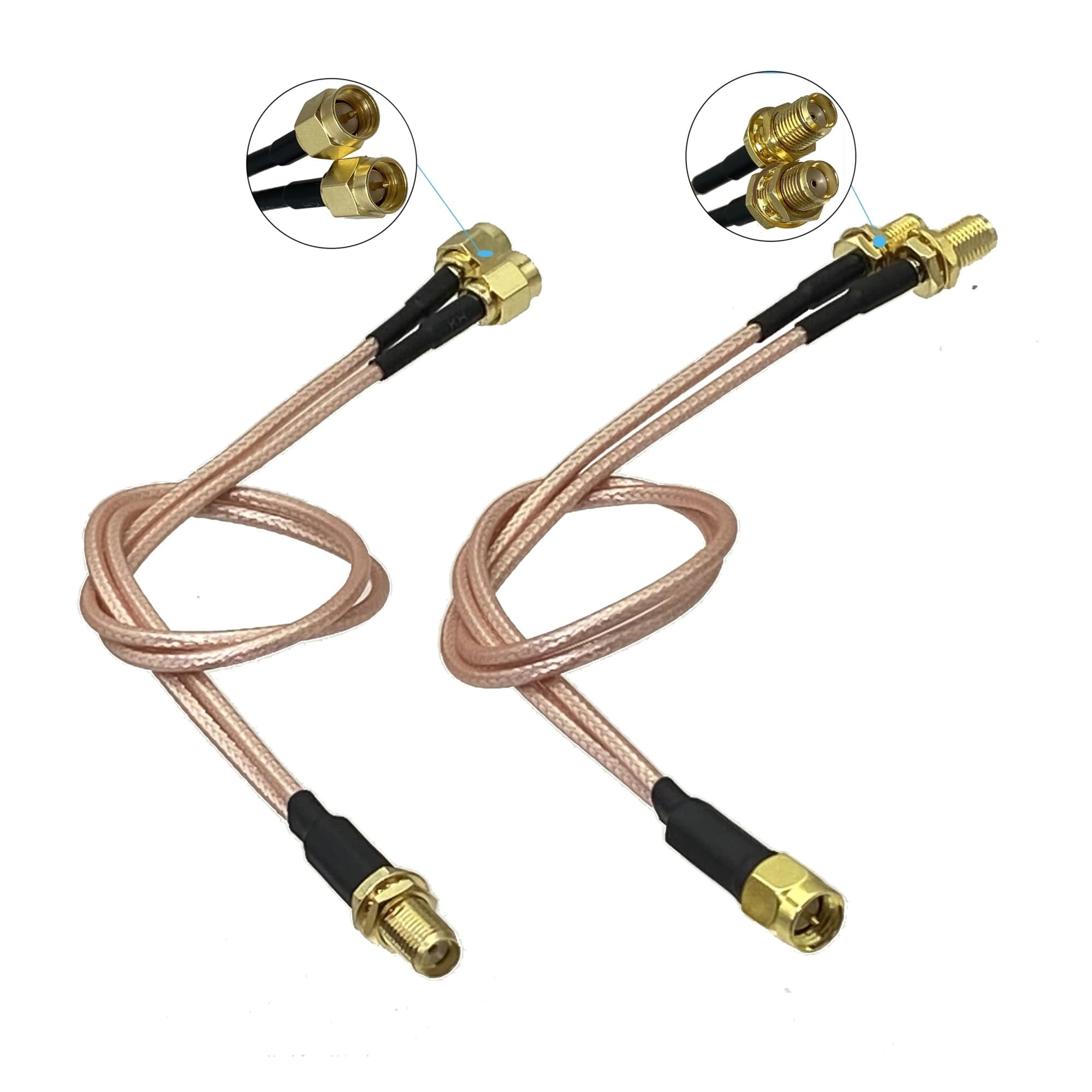Connettore sdoppiatore a Y con Spina Maschio RG316 e Jack Femmina Terminali a crimpare Cavi Patch a Treccia da 4 Pollici a 10 Piedi(Type 2-SMA 1F2M,2FT (60CM))