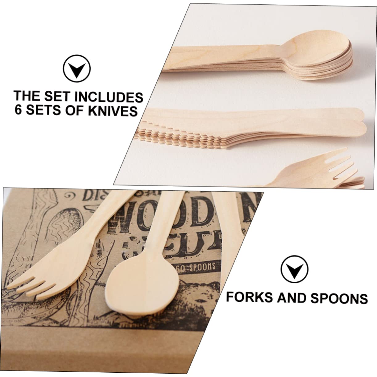 OFFSCH 18-piece Disposable Wood Tableware Set Forks Spoons Knives for Parties Banquets and Gatherings