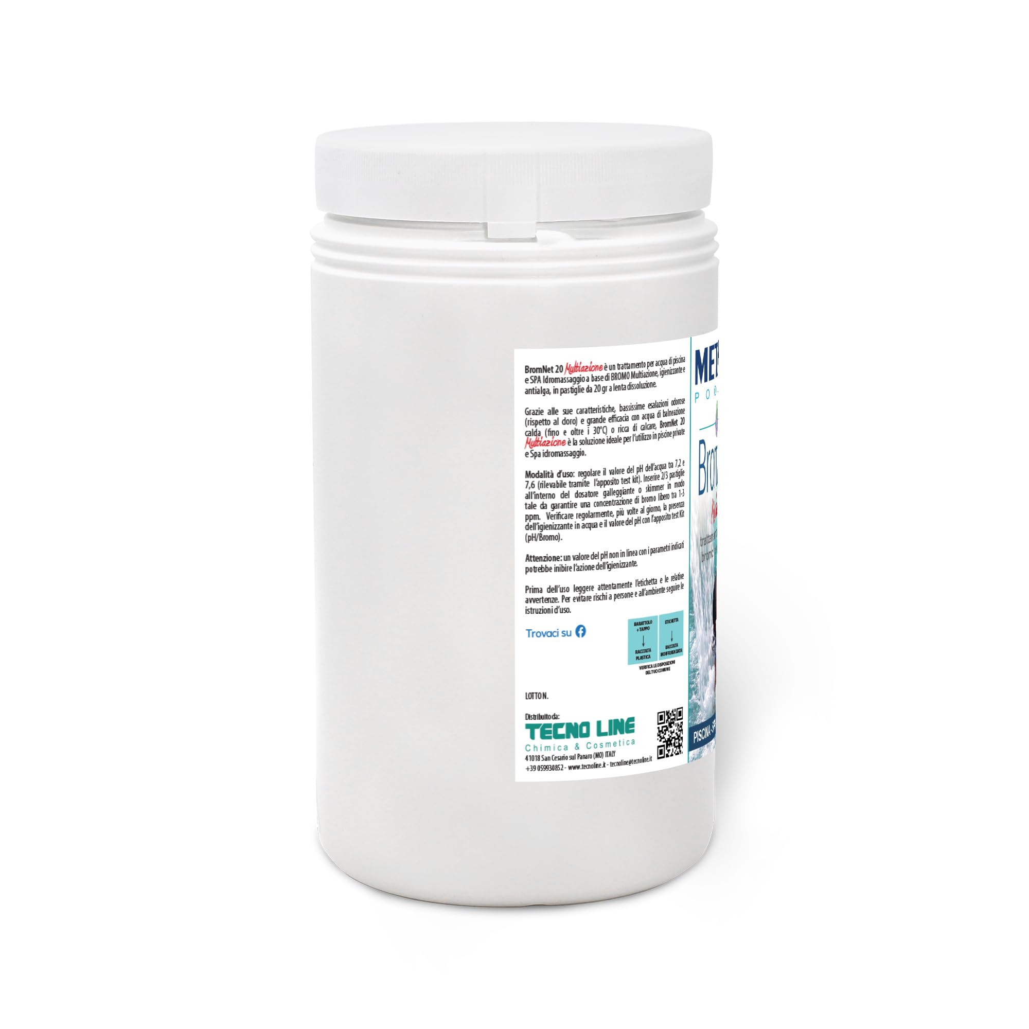 Metacril Brom Net 20 Multiazione, Bromo MULTIAZ. past. 20gr + Gallegg. -1Kg | Bromo Multifunzione in pastiglie da 20gr con Dosatore Galleggiante, Ideale per Piscina e Spa Idromassaggio di tutte le marche