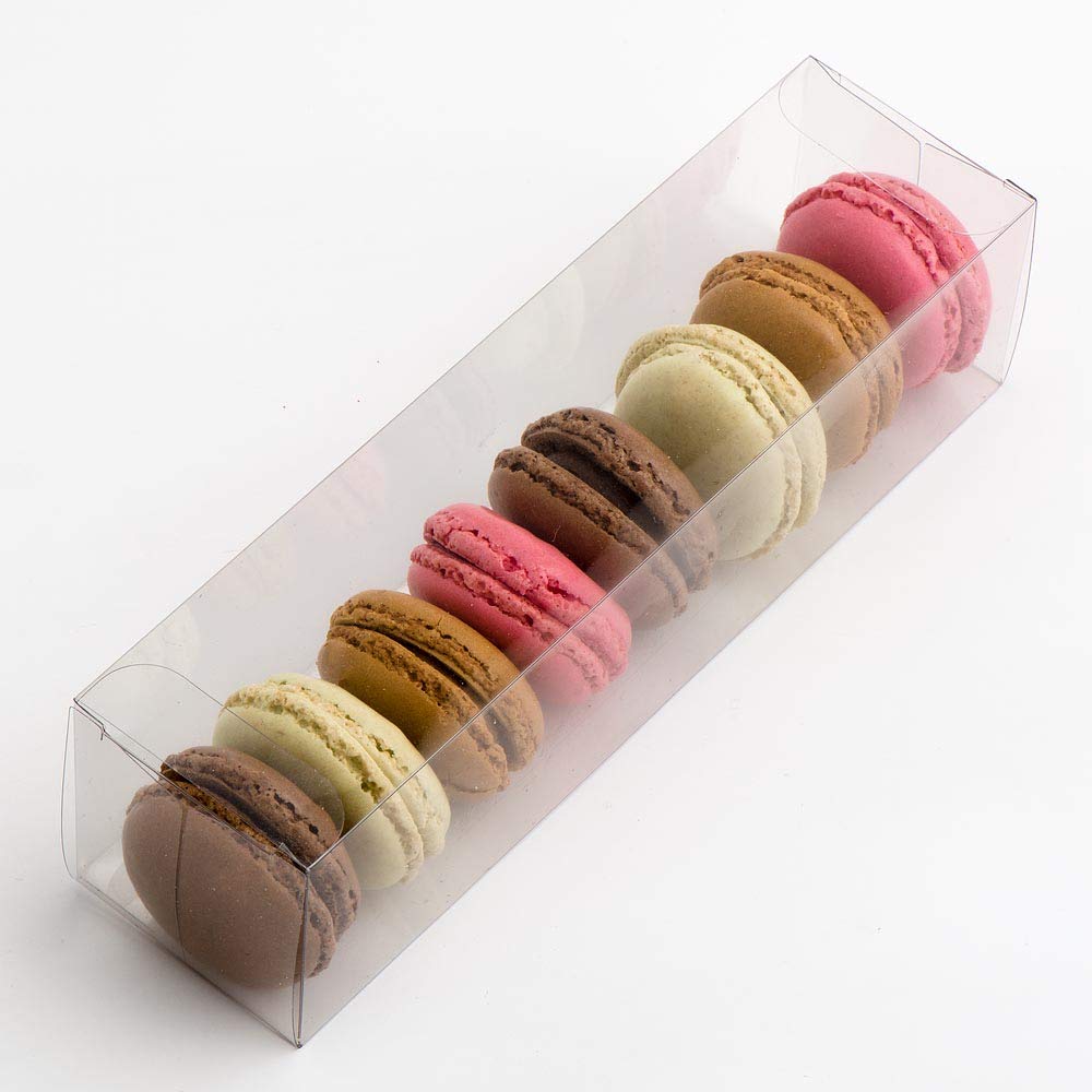 Italian Options Macaron Box for 7-8 Macarons, Food-Safe, Cookie Boxes, Macaron Treat Boxes for Cakes and Biscuits, Empty Transparent Gift Box, 10-Pack, 190 x 50 x 50mm, Transparent