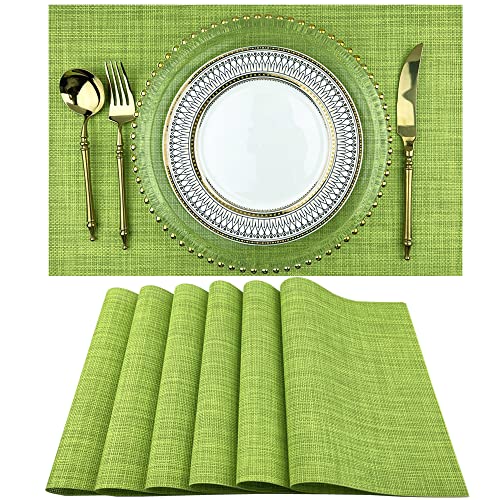 WAZAIGUR Placemats Crisscross Woven Vinyl Place Mats Set of 6 Green
