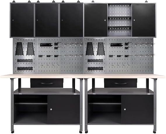 JZD Garage Tool Storage Cabinet Workbench Desk with Wood Top, for Factories Auto Repair Shops Office