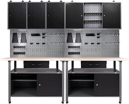JZD Garage Tool Storage Cabinet Workbench Desk with Wood Top, for Factories Auto Repair Shops Office