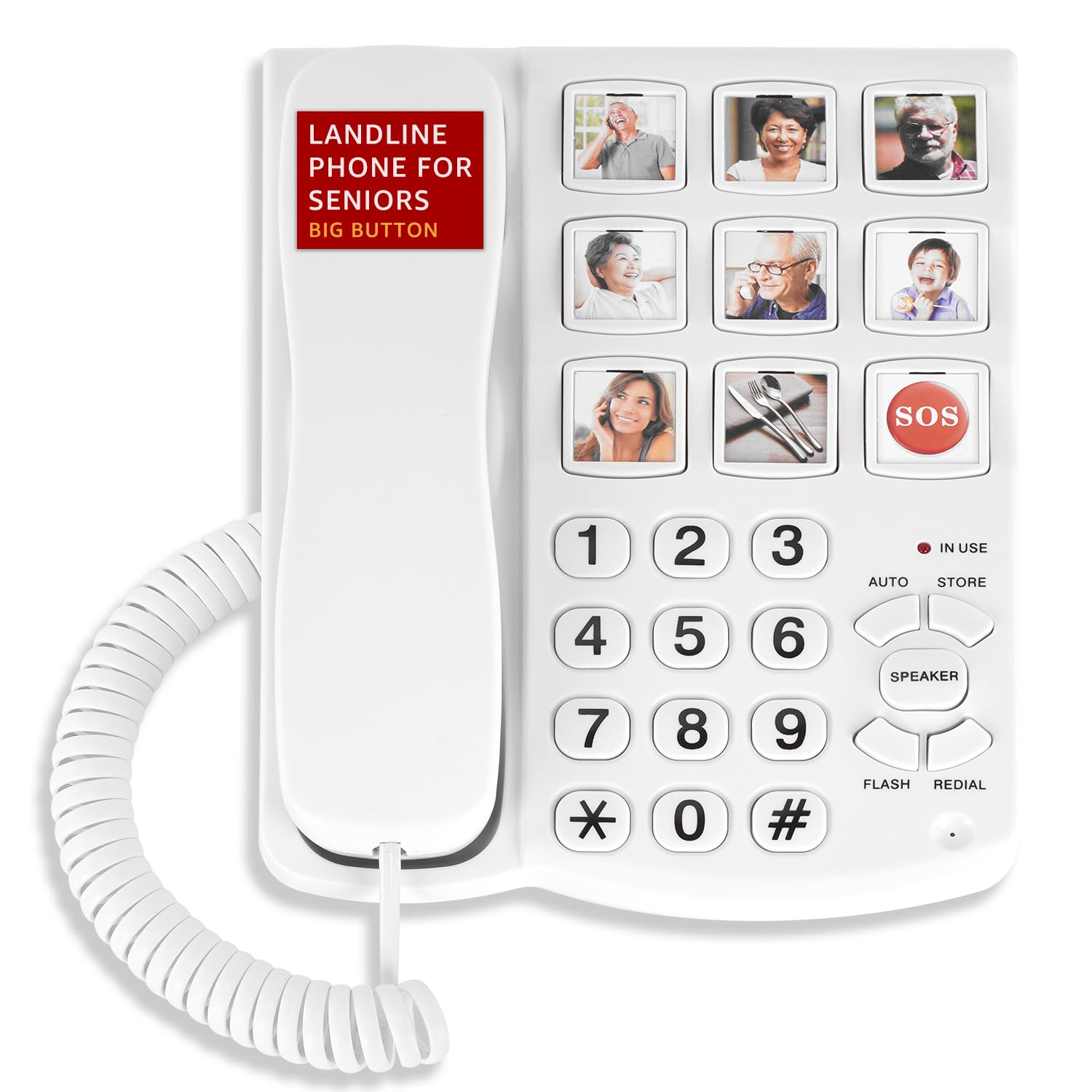 Uvital Big Button Phone for Seniors, Corded Landline Phone with 9 One-Touch Dialing Big Buttons, Hands-Free Calling, Loud Ringer, Easy to Use for Visually Impaired Telephone for Seniors
