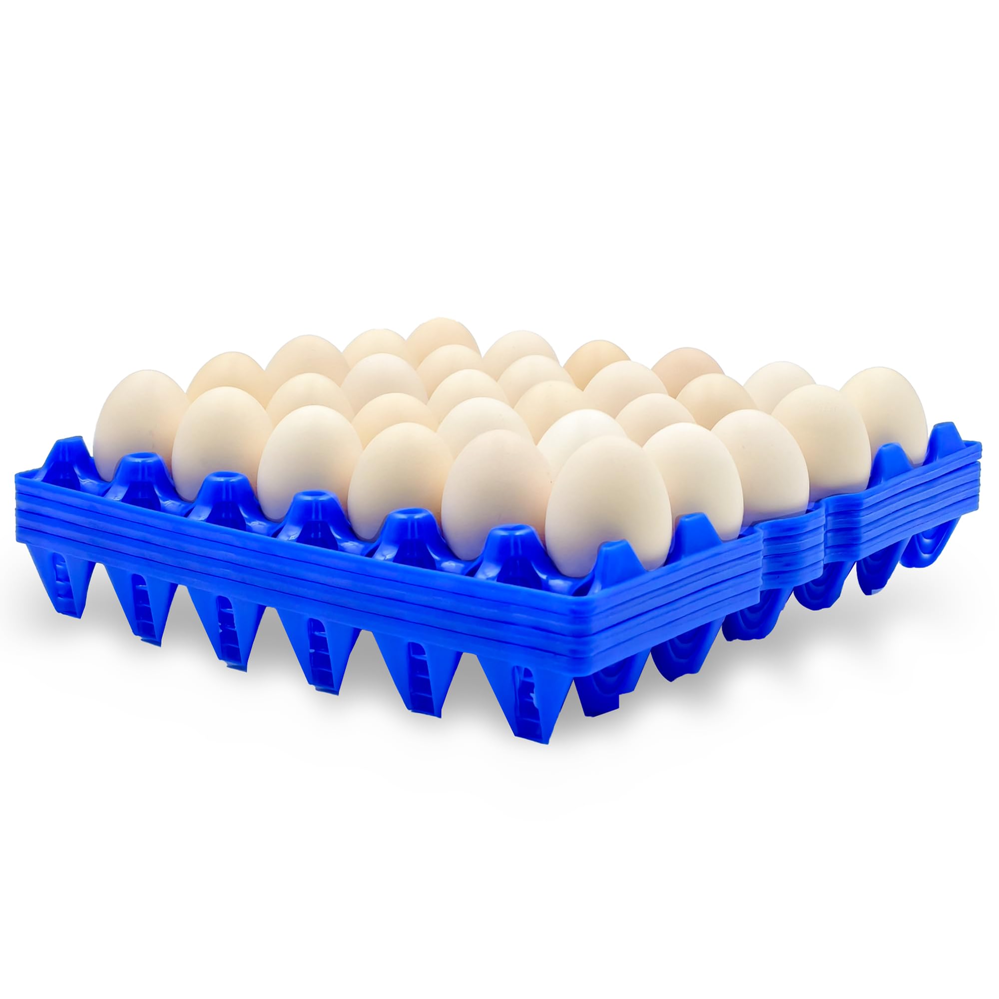 4-Pack Plastic Egg Tray Egg Crate, 30-Egg Flats for Home Chicken Farmers, Stackable &amp; Durable, Great for Storing, Sorting &amp; Shipping, and Reusable (4-Pack Blue)