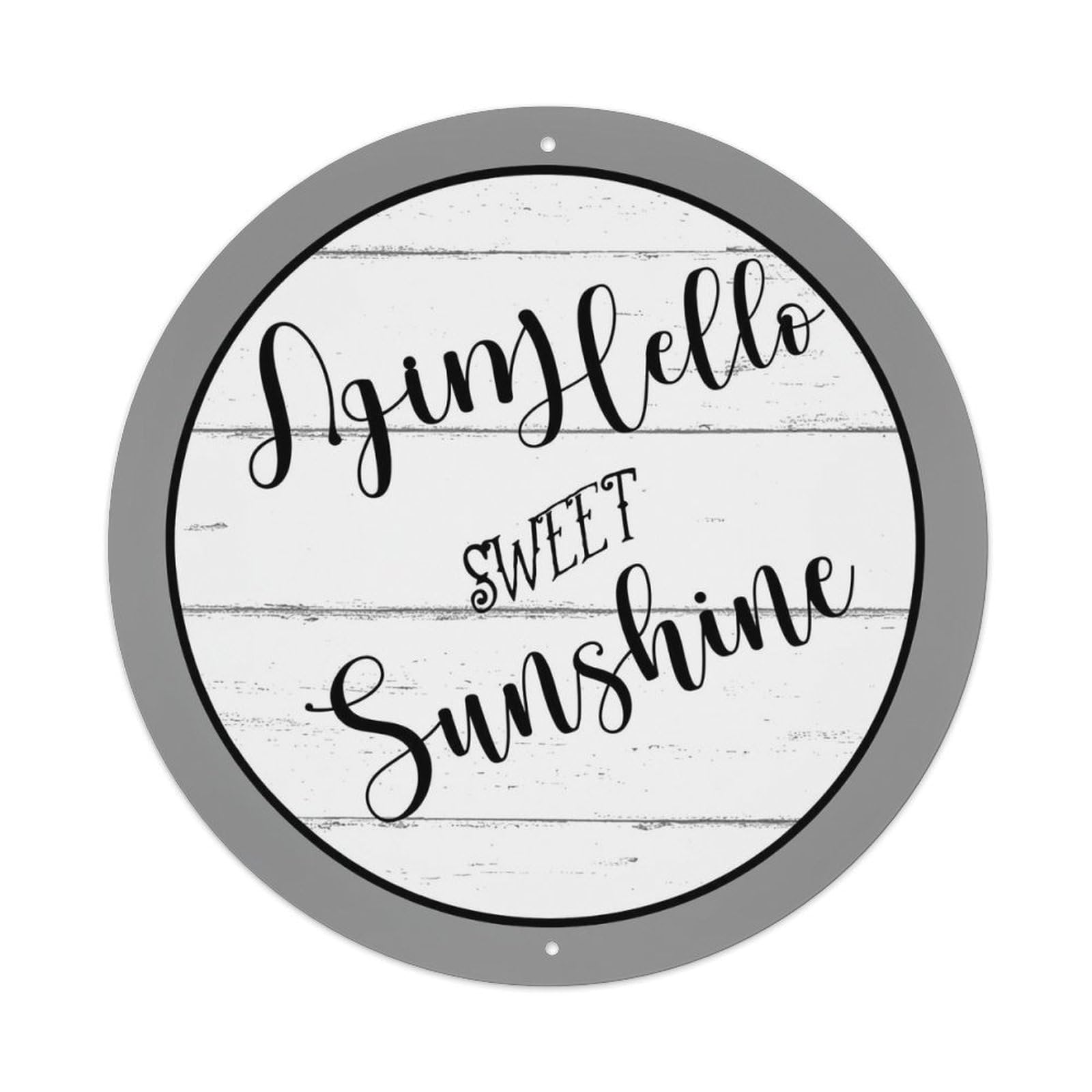 Hello Sweet Sunshine Pattern Print Vintage Round Tin Sign Retro Metal Wall Decor Metal Poster, Home Bar Garage Cafe Wall Art Decoration 8x8Inches