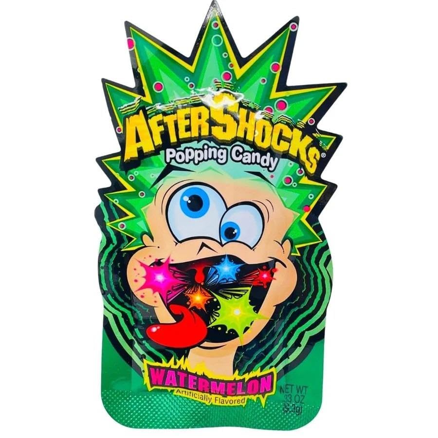 Aftershocks Popping Candy Pouch Watermelon 9g (0.33oz) | Pack of 1 | Aftershocks | Watermelon | Popping Candy | American Candy
