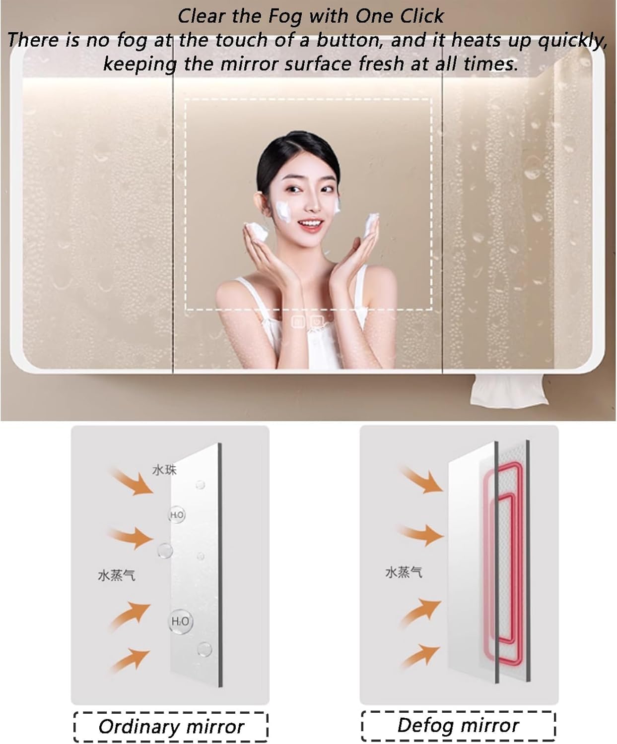 Pequeño Armario con Espejo De Baño con Almacenamiento Antivaho Y Espejo HD, Espejo De Tocador De Baño Montado En La Pared con Luces Led, Baño Armario, White, 80 * 13 * 70cm/31.5 * 5.1 * 27.6in
