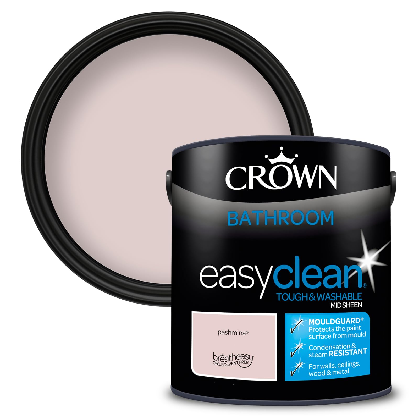 Crown Pashmina - Bathroom Paint, Mid Sheen Emulsion - Washable, Mould and Condensation Resistant - Blush Pink Paint - Bathroom and En Suite - Water Based, Low Odour Paint - 2.5L