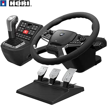 HORI Truck Control System for Windows 11/10 with Force Feedback Steering Wheel, Shifter Control Panel, &amp; Pedals