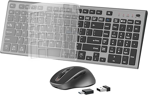 Miniatura 8 de Teclado y mouse inalámbricos, mouse USB tipo C recargable delgado y silencioso, teclado compacto de tamaño completo con teclado numérico y cubierta