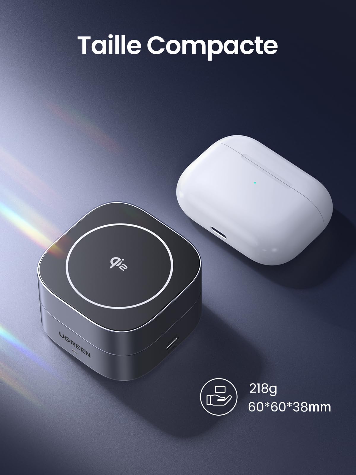 UGREEN MagFlow Qi2 15W Chargeur Induction 2 en 1 Certifié Compatible avec MagSafe iPhone 17 16 15 14 13 12 Air Plus Pro Max AirPods 4 3 Pro 3 2 1 Chargeur sans Fil Magnétique Rapide Pliable Réglable