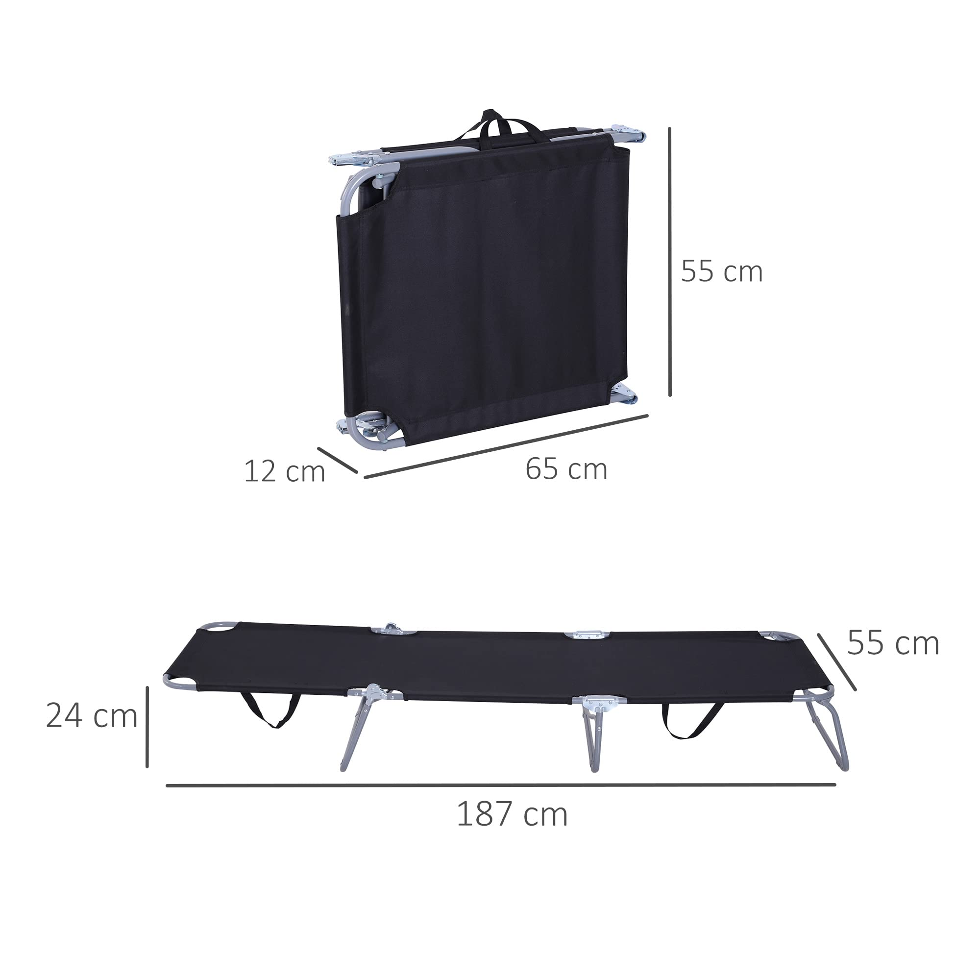 Outsunny Tumbona Plegable Tumbona Jardín Exterior con Respaldo Ajustable en 5 Posiciones y Estructura Metálica Carga 120 kg para Terraza Piscina Playa 187x55x24 cm Negro