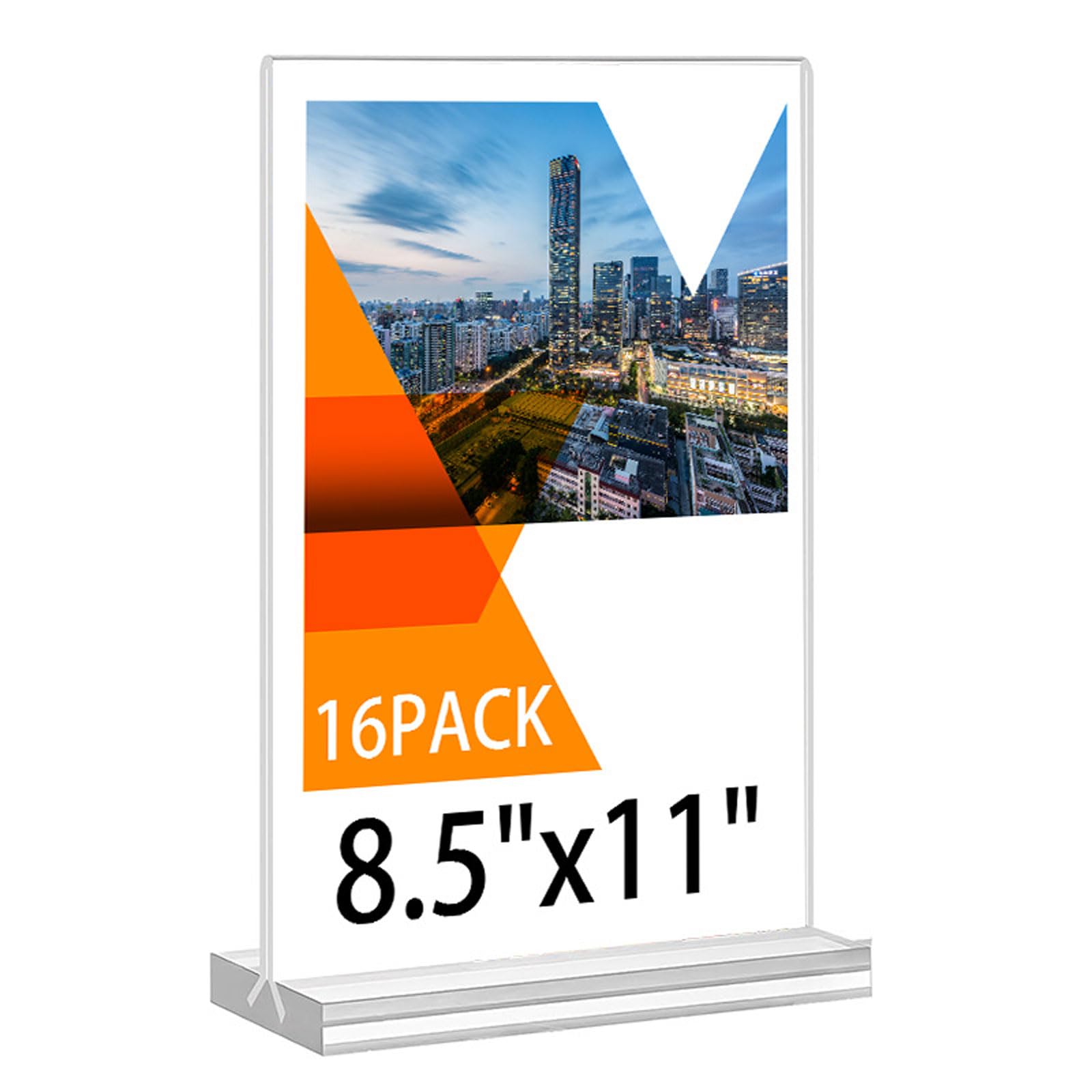 16 Pack Expositor Metacrilato Soporte Menú 8.5 * 11 Inches Transparente Soporte para Letreros Doble Cara Soporte Publicitario en Forma de T para recepción,Oficina,Restaurante,Hotel