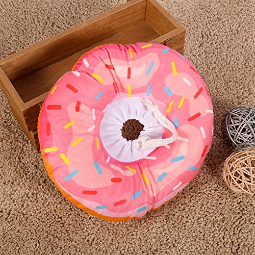 Xinzistar Halskrause Katzen Halsband Soft Weich Katze Schutzkragen Anti Biss Safety Einstellbarer Schützender Kragen für Haustiere Katzen Hunde Welpen Kätzchen (Rosa Donut, S)