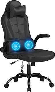 BestOffice Ergonomic Gaming & Office Seat with Lumbar Support, Massage Executive PU Leather Chair - Adjustable Headrest, Swivel Rolling Computer Desk Recliner for Adults Women (Black)