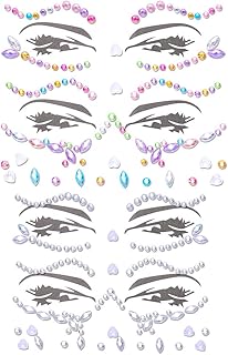 Wosois Rhinestone Face Stickers Colorful Glitter Gems Mermaid Face Jewels Temporary Crystal Sticker Makeup Rave Party Accessories for Women and Girls (A)