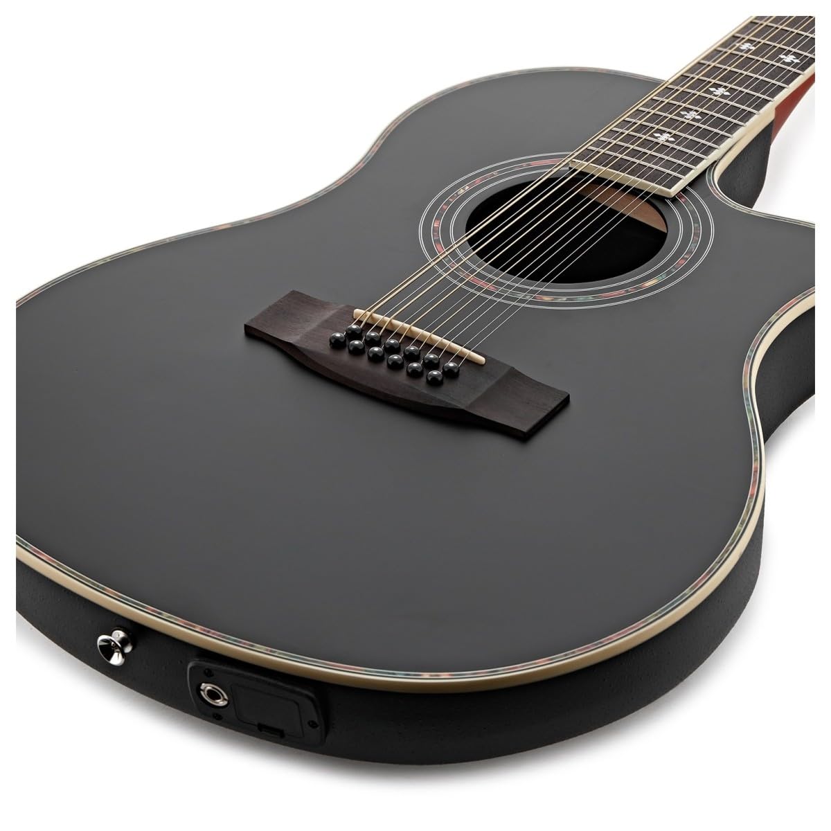 Chitarra elettroacustica a 12 corde Roundback di Gear4music, nero | Accordatore e controlli tono integrati, corpo ABS roundback per comfort e proiezione, suono iconico 12 corde